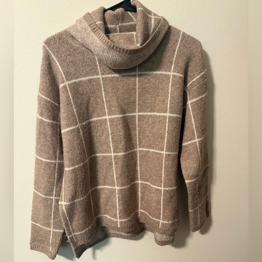Madewell Brown Checkered Turtleneck Sweater
